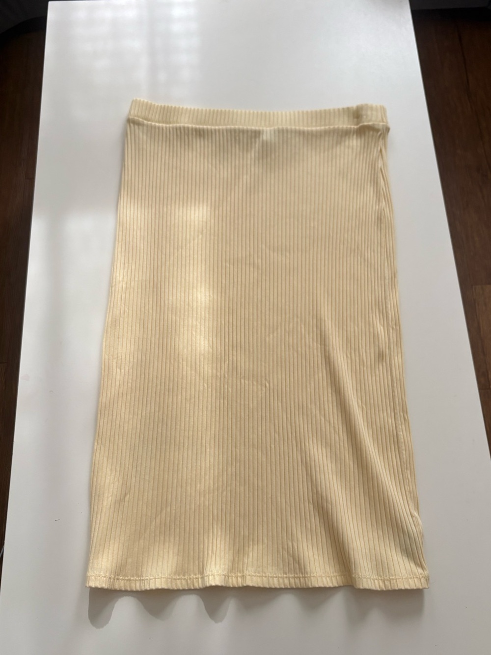 Butter Yellow Ribbed Midi Skirt - Women's Skirt